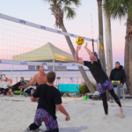 Volleyball players volleying